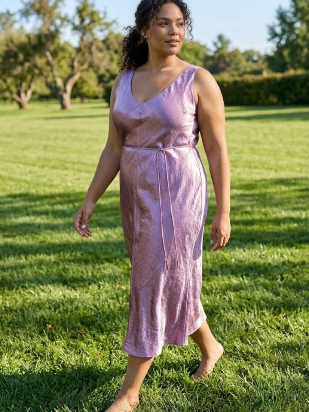 NWT Vince Double V-Neck Satin Slipdress in Vervain Pink Slip Tank Dress XXL